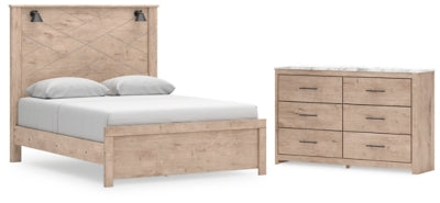Cama Queen con paneles y cómoda Senniberg