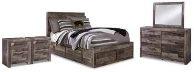 Derekson Full Panel Storage Bed, Dresser, Mirror and 2 Nightstands