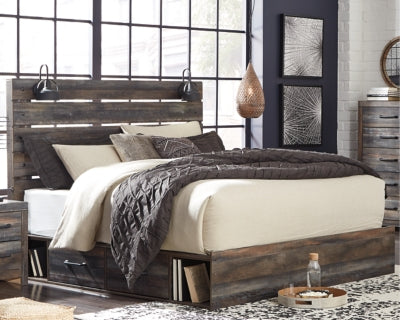 Cama Drystan King con paneles y dos cajones de almacenamiento