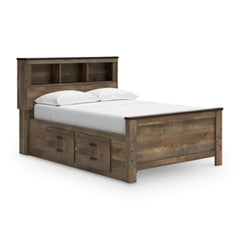 Cama Trinell con estantería completa y 2 cajones de almacenamiento